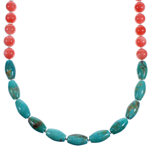 Sterling Silver Turquoise And Pink Coral Bead Necklace RX114719